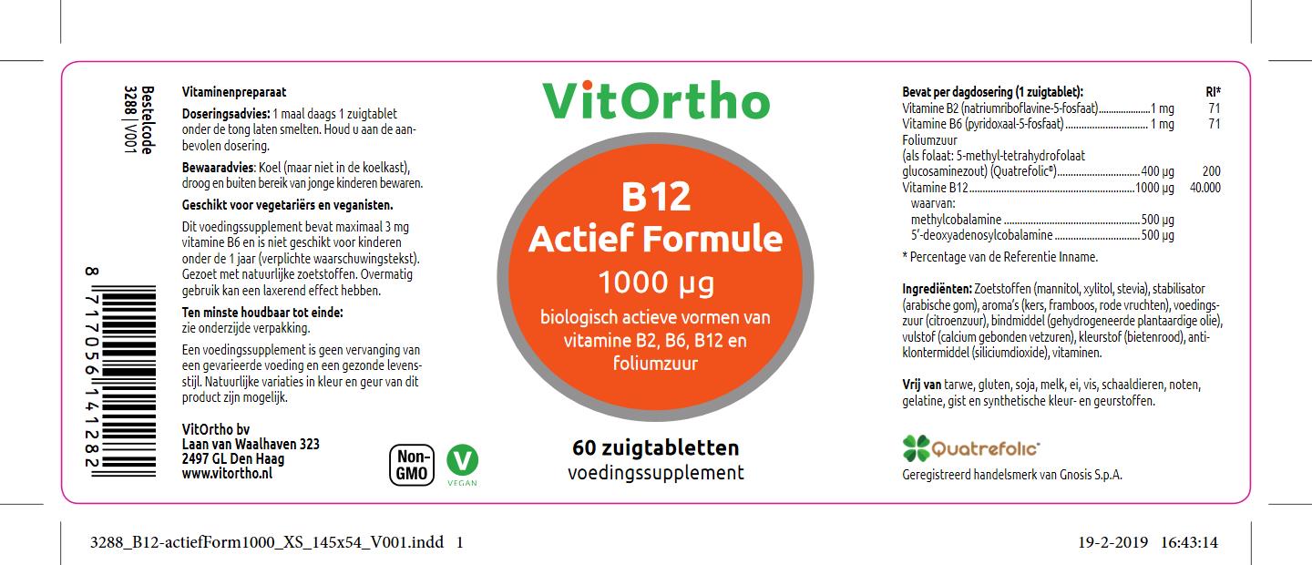 Vitortho B12 actief formule 1000 µg (vitamine B2, B6, B12 en foliumzuur)