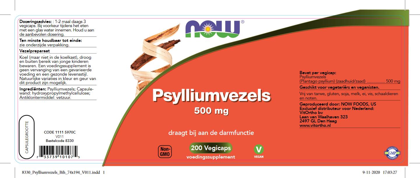 NOW vegan Psylliumvezels 500mg